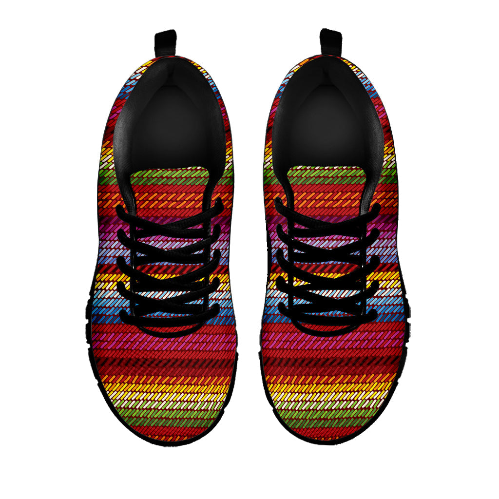 Colorful Mexican Woven Pattern Print Black Running Shoes