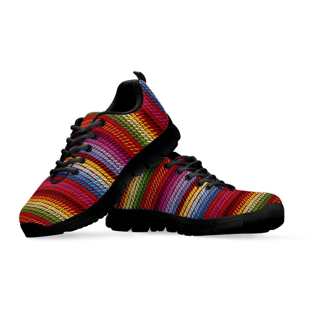Colorful Mexican Woven Pattern Print Black Running Shoes