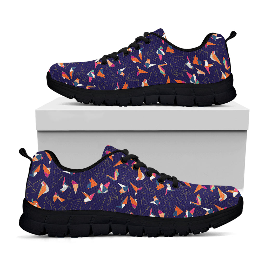 Colorful Origami Bird Pattern Print Black Running Shoes