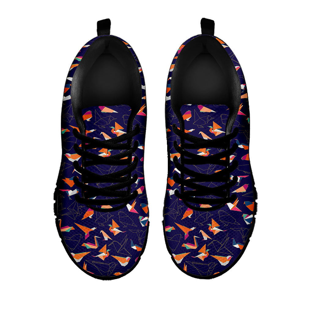 Colorful Origami Bird Pattern Print Black Running Shoes