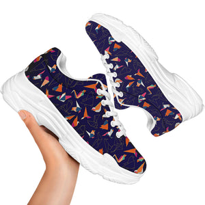 Colorful Origami Bird Pattern Print White Chunky Shoes