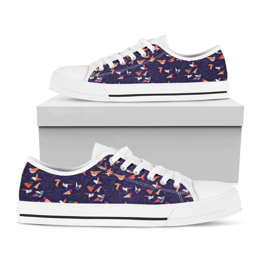 Colorful Origami Bird Pattern Print White Low Top Sneakers