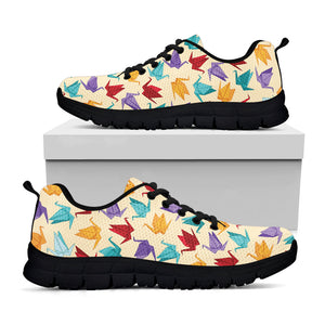 Colorful Origami Crane Pattern Print Black Running Shoes