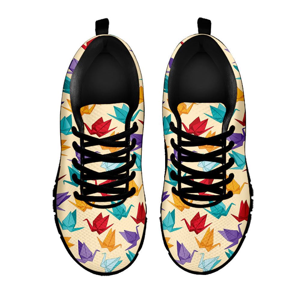 Colorful Origami Crane Pattern Print Black Running Shoes