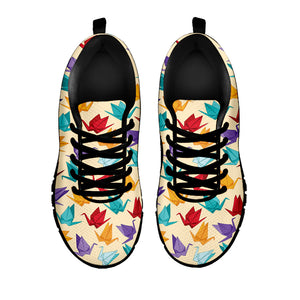 Colorful Origami Crane Pattern Print Black Running Shoes