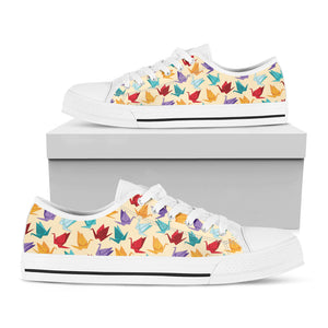Colorful Origami Crane Pattern Print White Low Top Sneakers