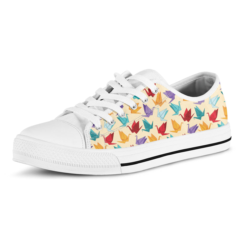 Colorful Origami Crane Pattern Print White Low Top Sneakers