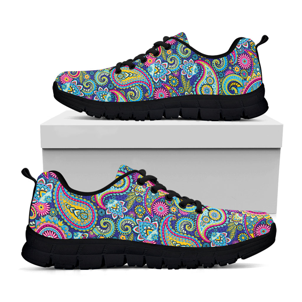 Colorful Paisley Pattern Print Black Running Shoes