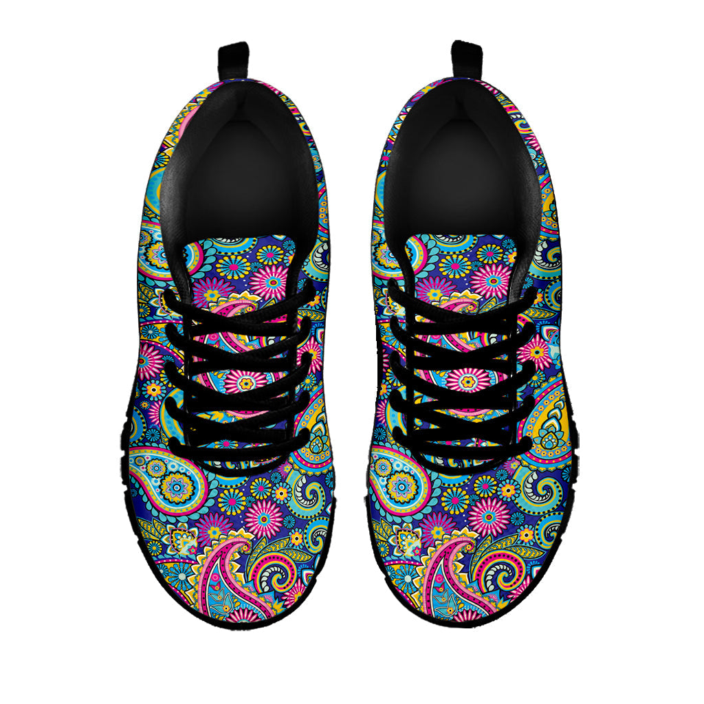 Colorful Paisley Pattern Print Black Running Shoes