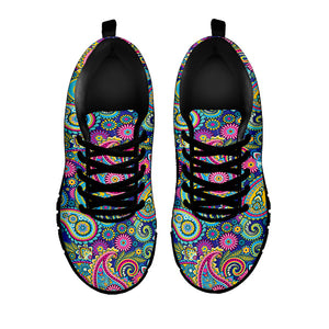 Colorful Paisley Pattern Print Black Running Shoes