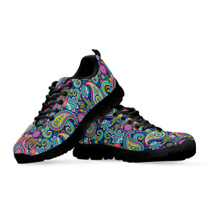Colorful Paisley Pattern Print Black Running Shoes
