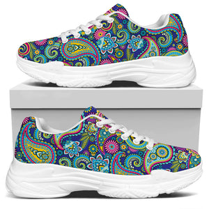 Colorful Paisley Pattern Print White Chunky Shoes