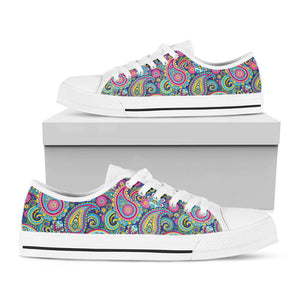 Colorful Paisley Pattern Print White Low Top Sneakers