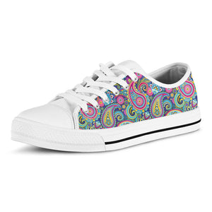 Colorful Paisley Pattern Print White Low Top Sneakers