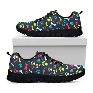 Colorful Paw And Bone Pattern Print Black Running Shoes