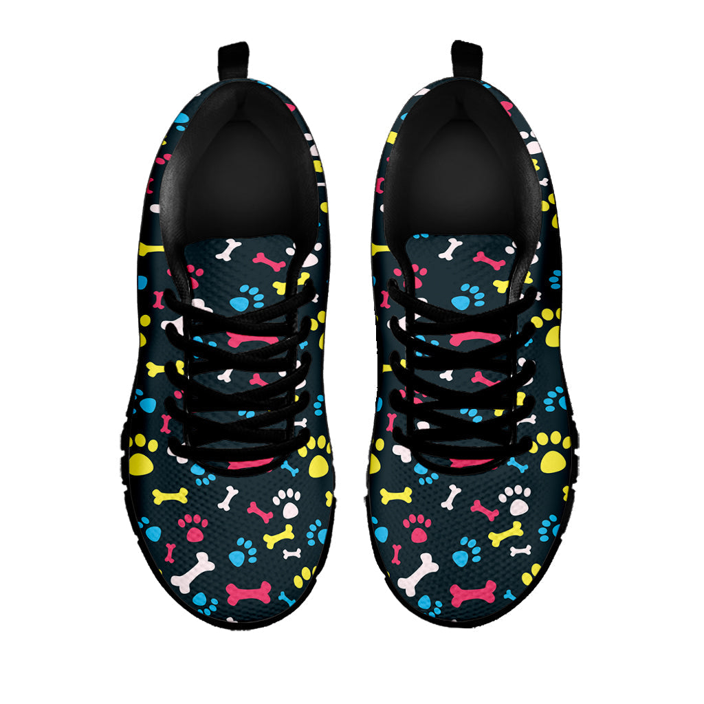 Colorful Paw And Bone Pattern Print Black Running Shoes