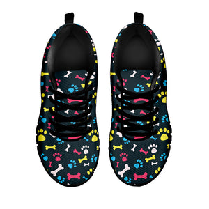 Colorful Paw And Bone Pattern Print Black Running Shoes