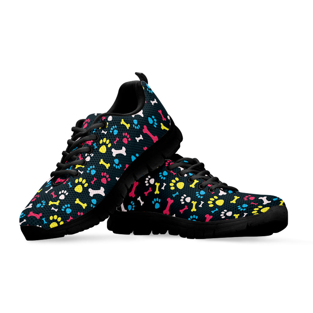 Colorful Paw And Bone Pattern Print Black Running Shoes