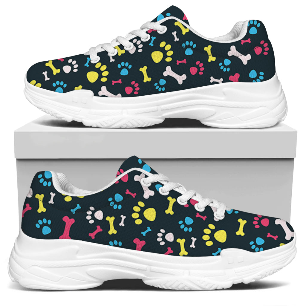 Colorful Paw And Bone Pattern Print White Chunky Shoes