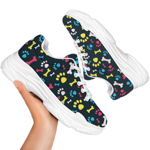 Colorful Paw And Bone Pattern Print White Chunky Shoes