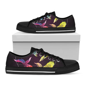 Colorful Pisces Sign Print Black Low Top Sneakers