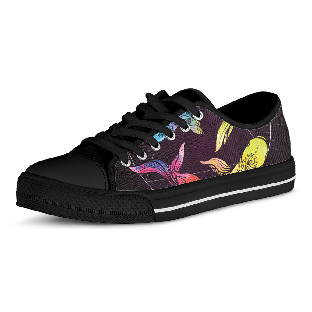 Colorful Pisces Sign Print Black Low Top Sneakers