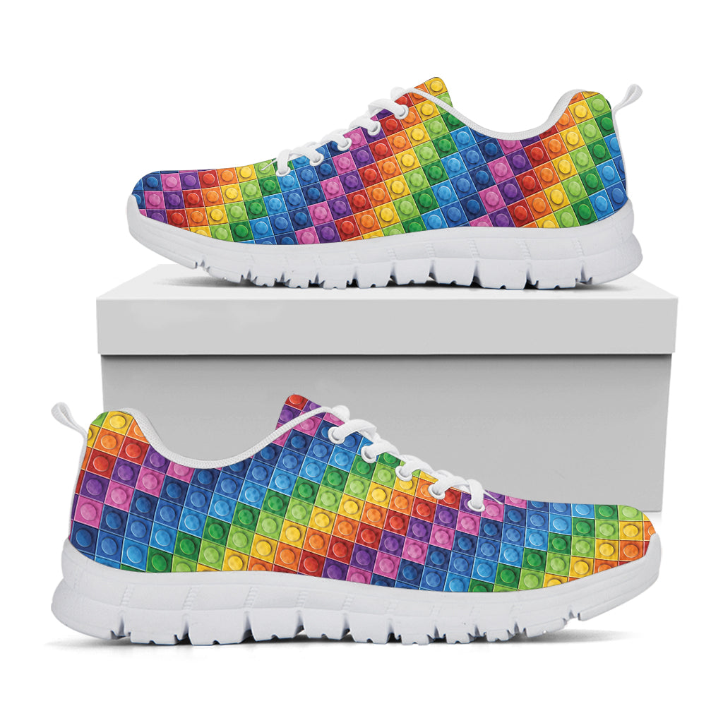 Colorful Plastic Building Blocks Print White Running Shoes