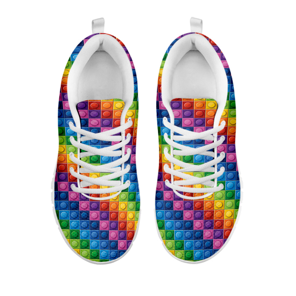 Colorful Plastic Building Blocks Print White Running Shoes