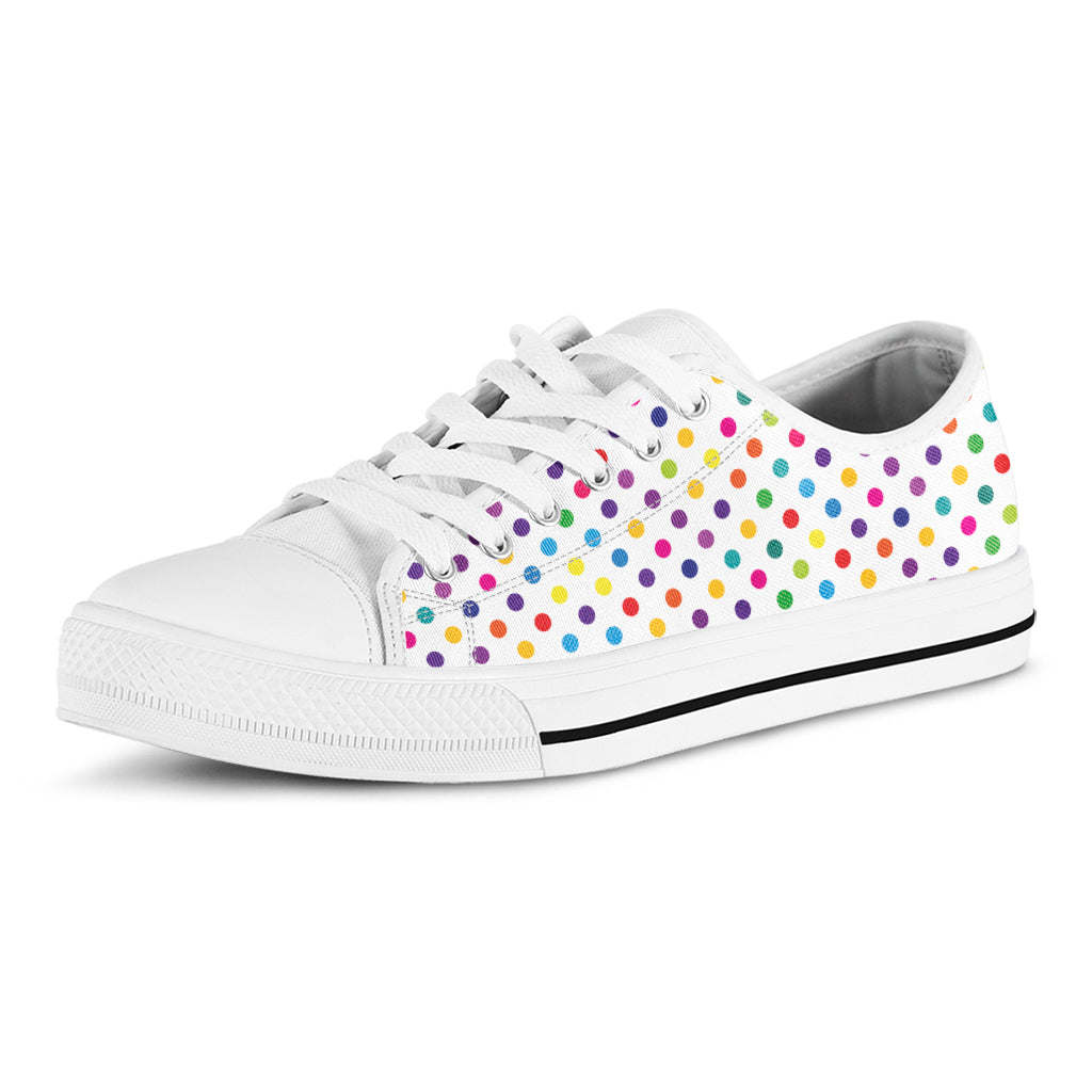 Colorful Polka Dot Pattern Print White Low Top Sneakers