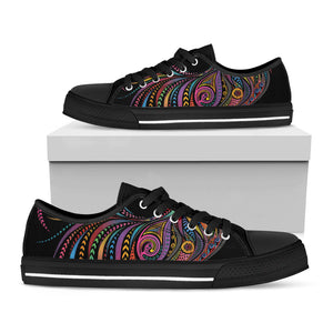 Colorful Rooster Print Black Low Top Sneakers