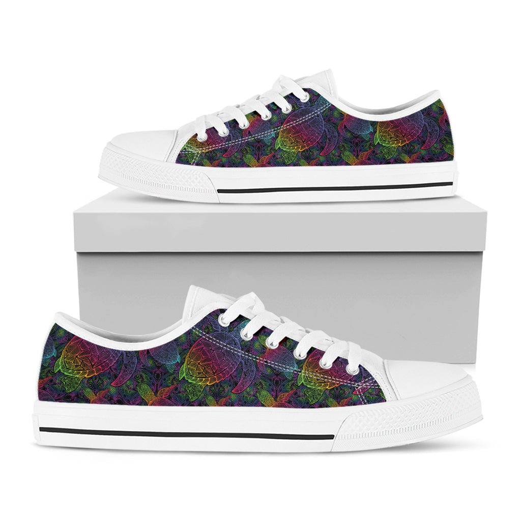 Colorful Sea Turtle Pattern Print White Low Top Sneakers