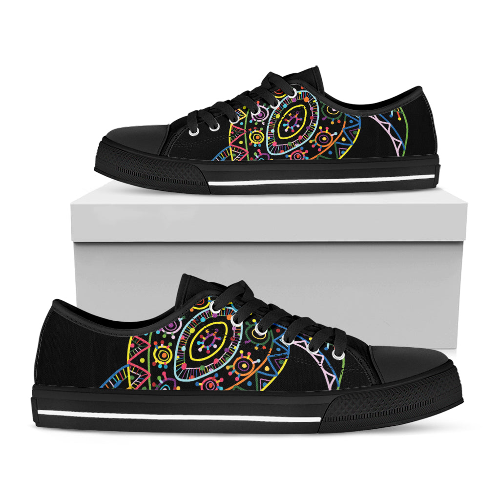 Colorful Sea Turtle Print Black Low Top Sneakers