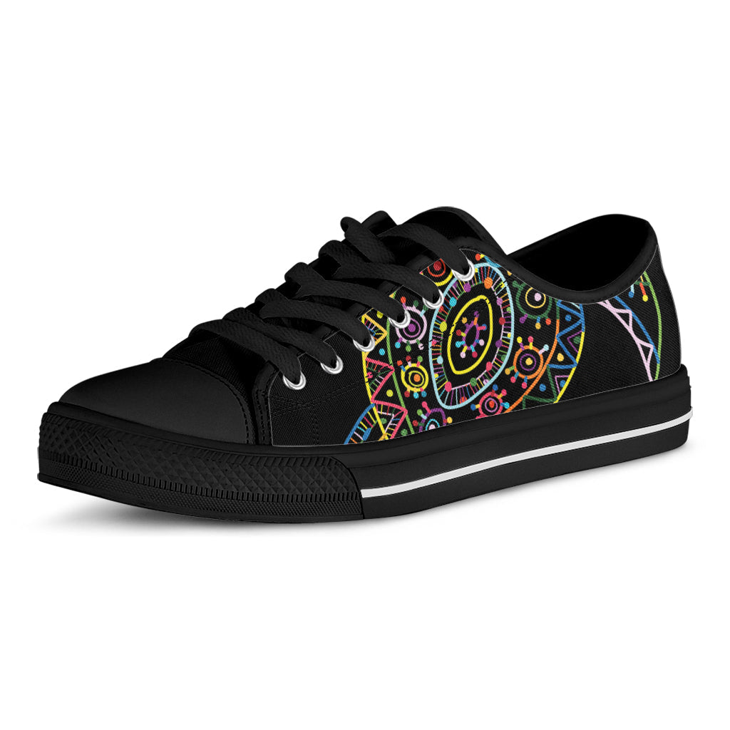 Colorful Sea Turtle Print Black Low Top Sneakers