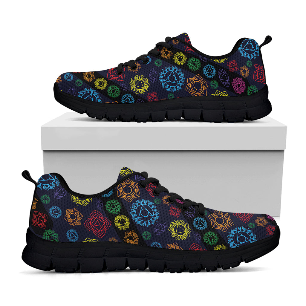 Colorful Seven Chakras Pattern Print Black Running Shoes