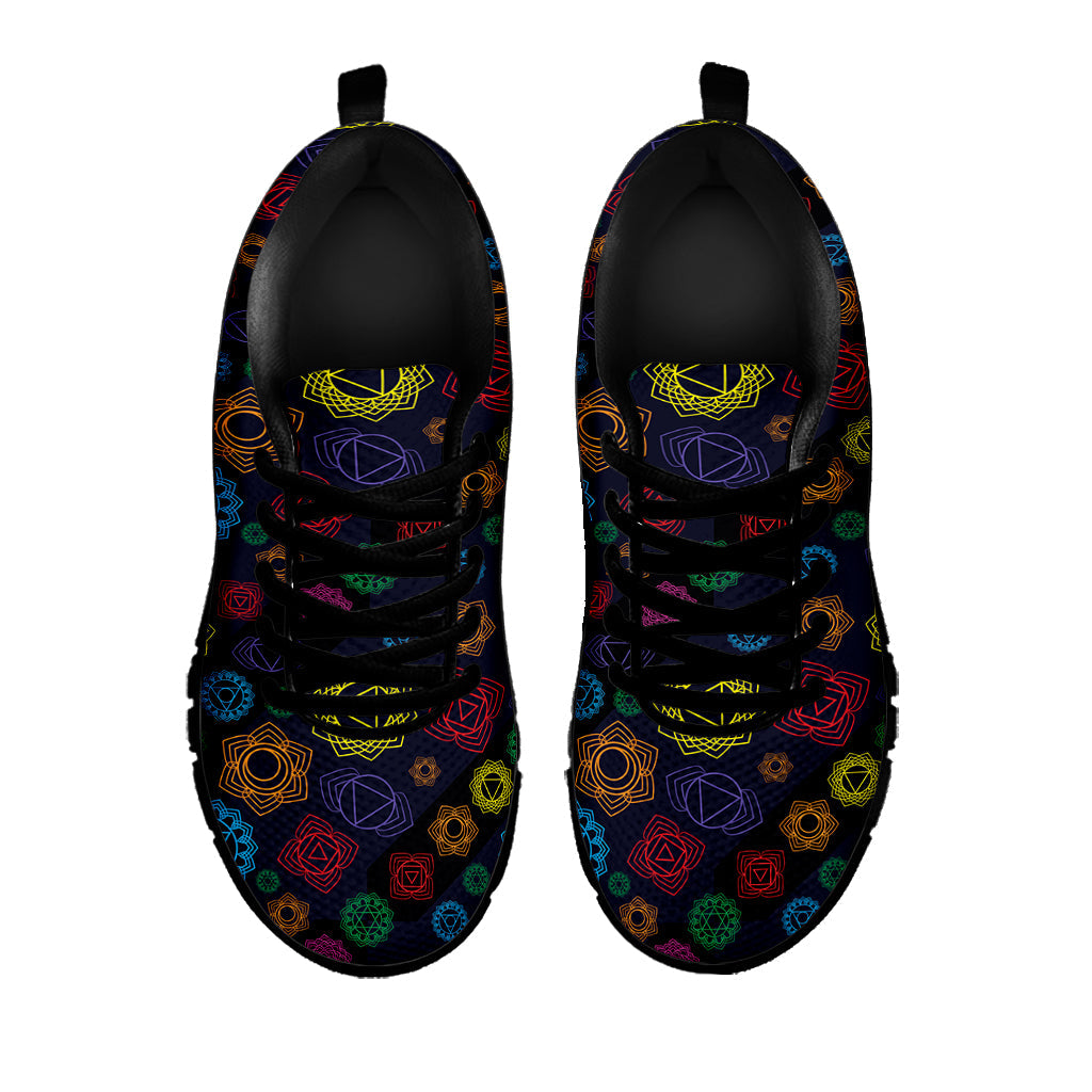 Colorful Seven Chakras Pattern Print Black Running Shoes