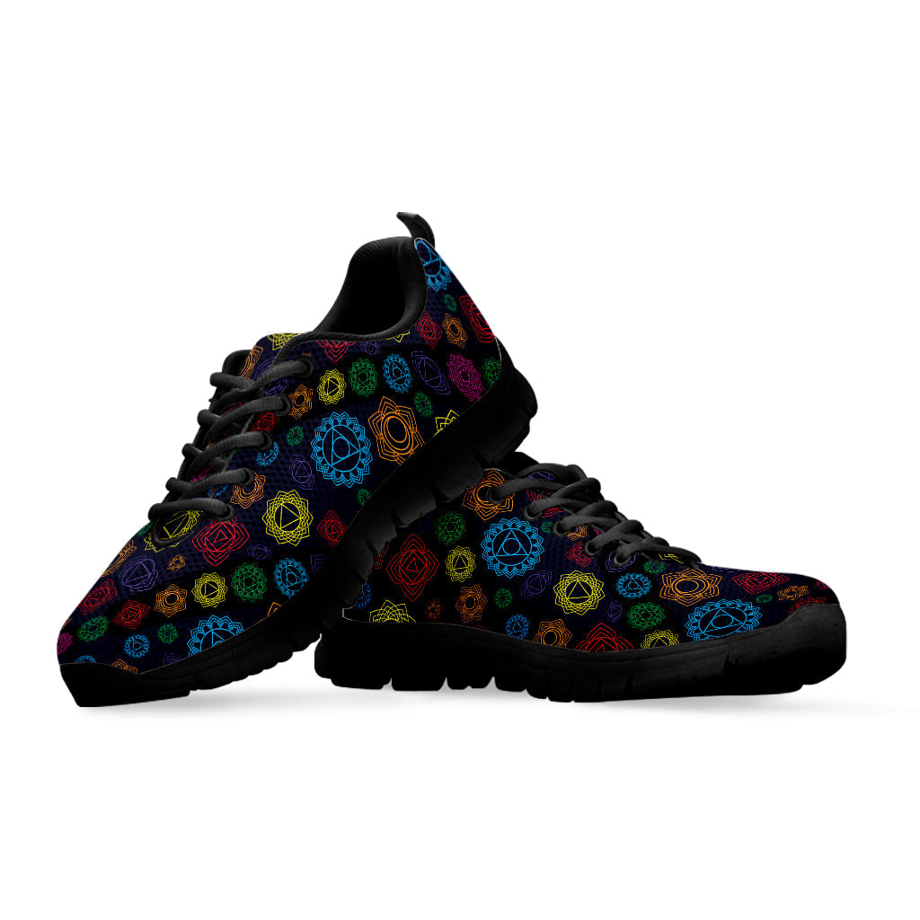 Colorful Seven Chakras Pattern Print Black Running Shoes