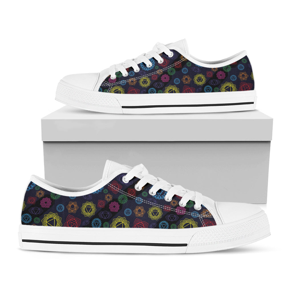Colorful Seven Chakras Pattern Print White Low Top Sneakers