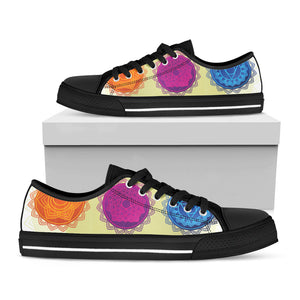 Colorful Seven Chakras Print Black Low Top Sneakers