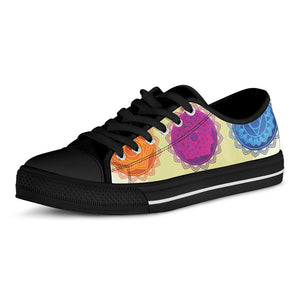 Colorful Seven Chakras Print Black Low Top Sneakers
