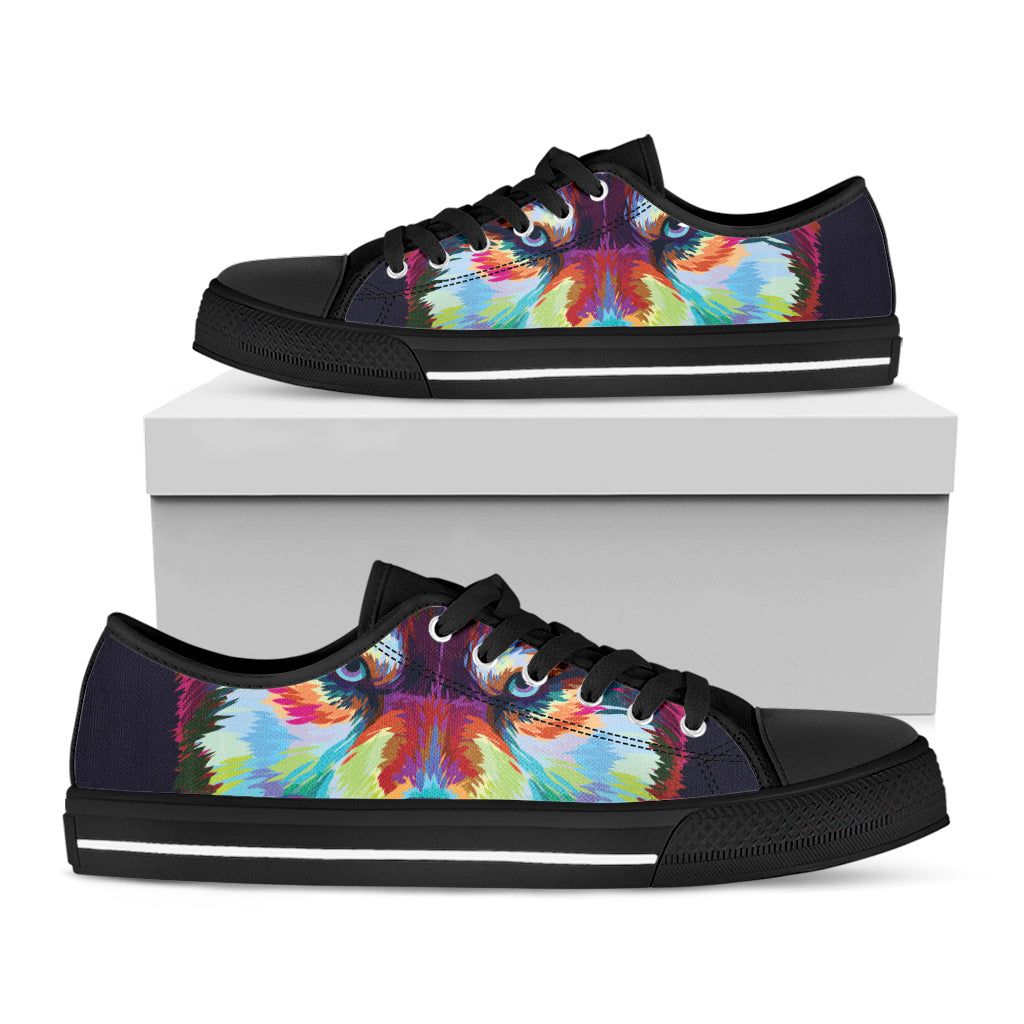 Colorful Siberian Husky Print Black Low Top Sneakers