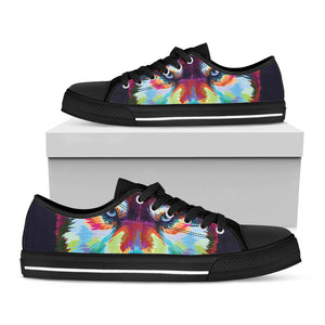 Colorful Siberian Husky Print Black Low Top Sneakers