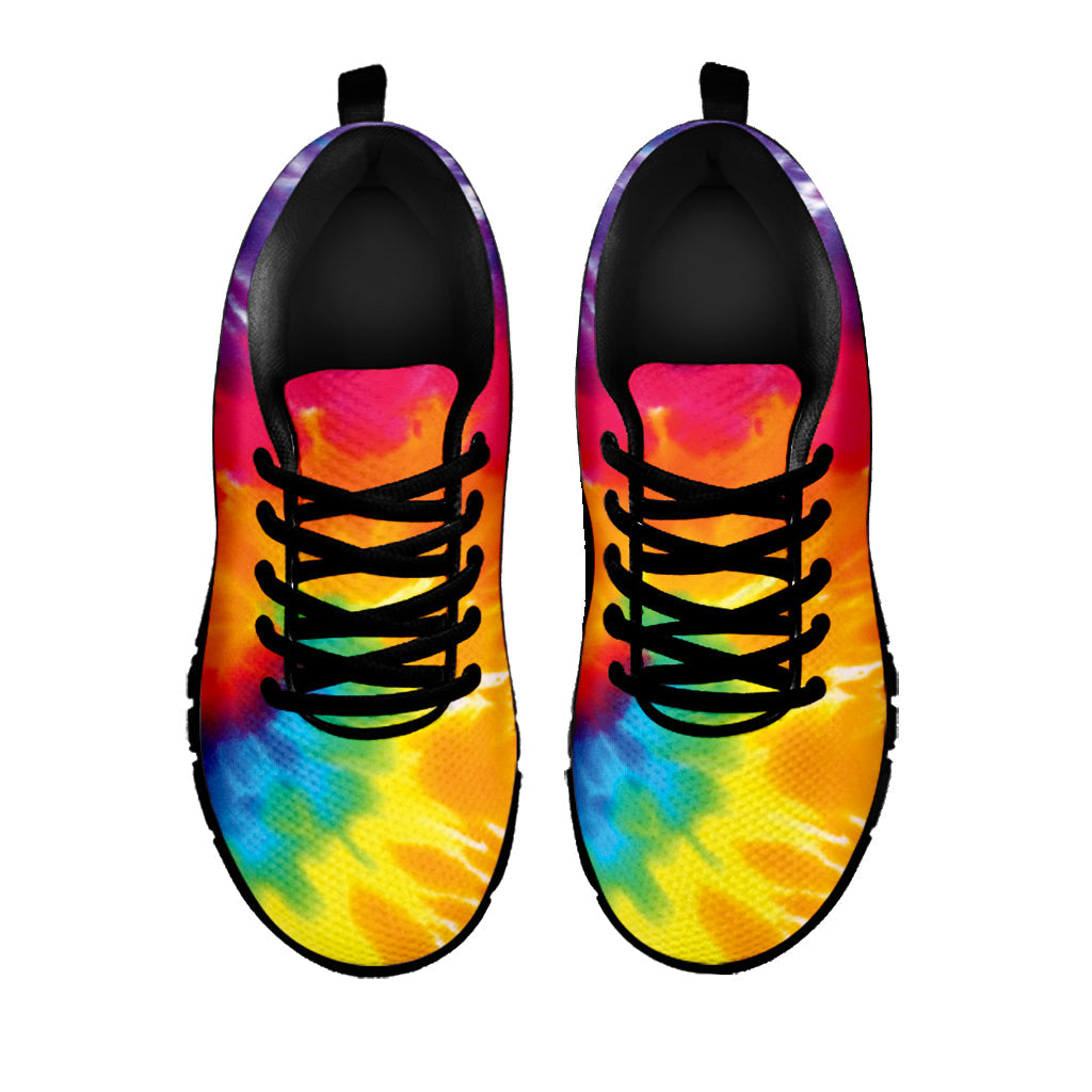 Colorful Spiral Tie Dye Print Black Running Shoes