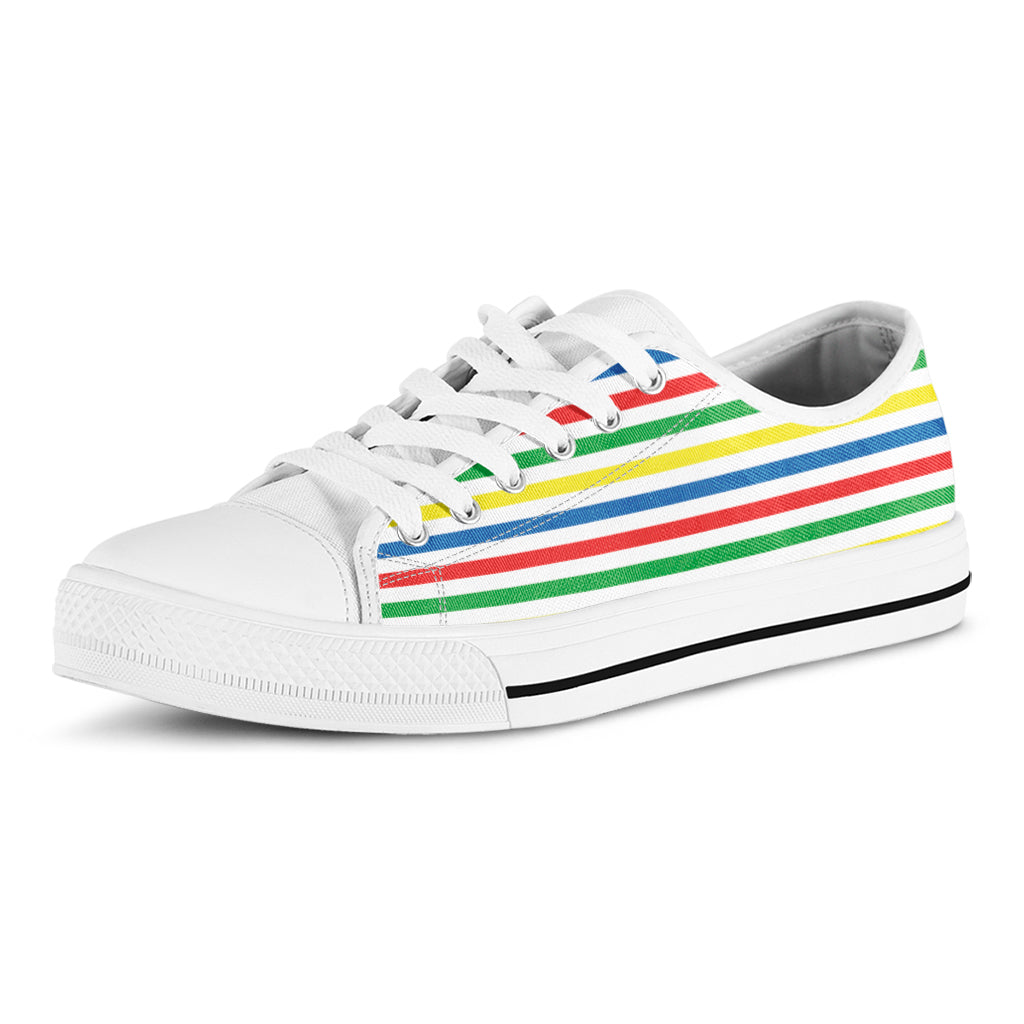Colorful Striped Pattern Print White Low Top Sneakers