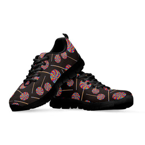 Colorful Swirl Lollipop Pattern Print Black Running Shoes
