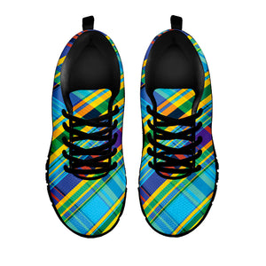 Colorful Tartan Pattern Print Black Running Shoes