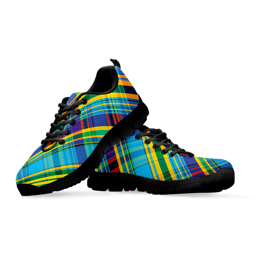 Colorful Tartan Pattern Print Black Running Shoes