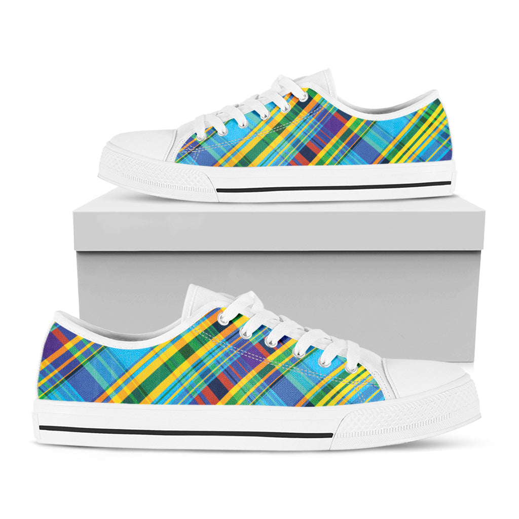 Colorful Tartan Pattern Print White Low Top Sneakers