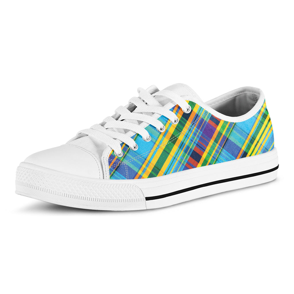 Colorful Tartan Pattern Print White Low Top Sneakers