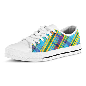 Colorful Tartan Pattern Print White Low Top Sneakers