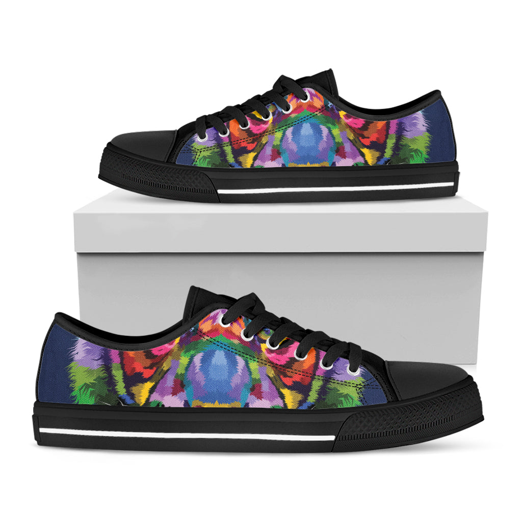 Colorful Tiger Portrait Print Black Low Top Sneakers